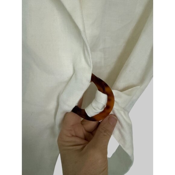 Rails April Creme Short-Sleeve Linen Blend Wrap Blouse With Tie Detail - S - Picture 4 of 9